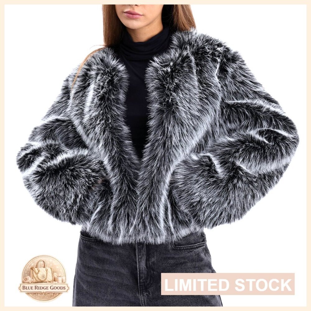 Faux Fur Cropped Coat Open Front Long Sleeve Elegant Chic Winter Wear